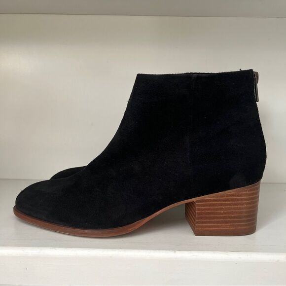 Seychelles Ankle Boots Booties Block Heel Zip Up Black Leather Suede Size 10 - Picture 1 of 7